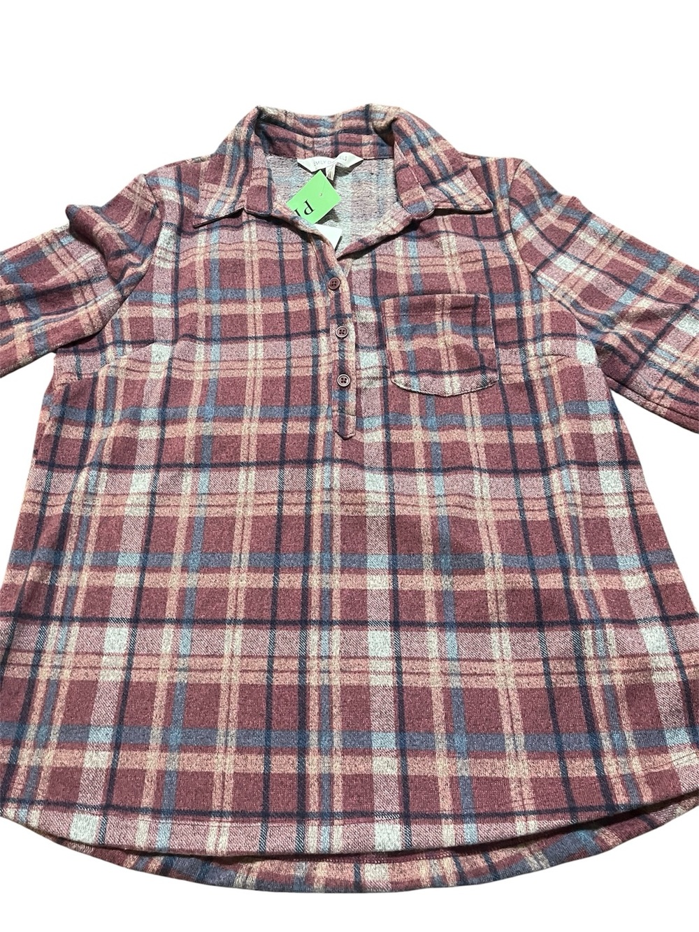 Emily Daniel’s women's brown plaid button-up long sleeve flannel shirt